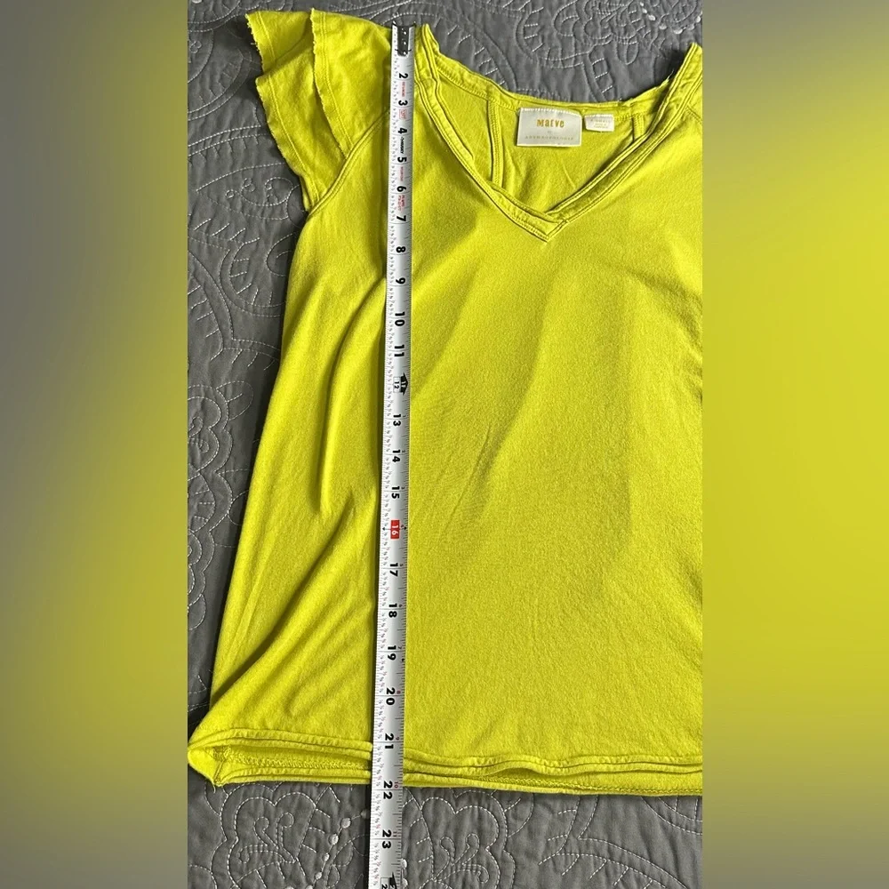 Maeve By Anthropologie Women’s Lime Green Ruffle Sleeve Top Size XS - Picture 4 of 8